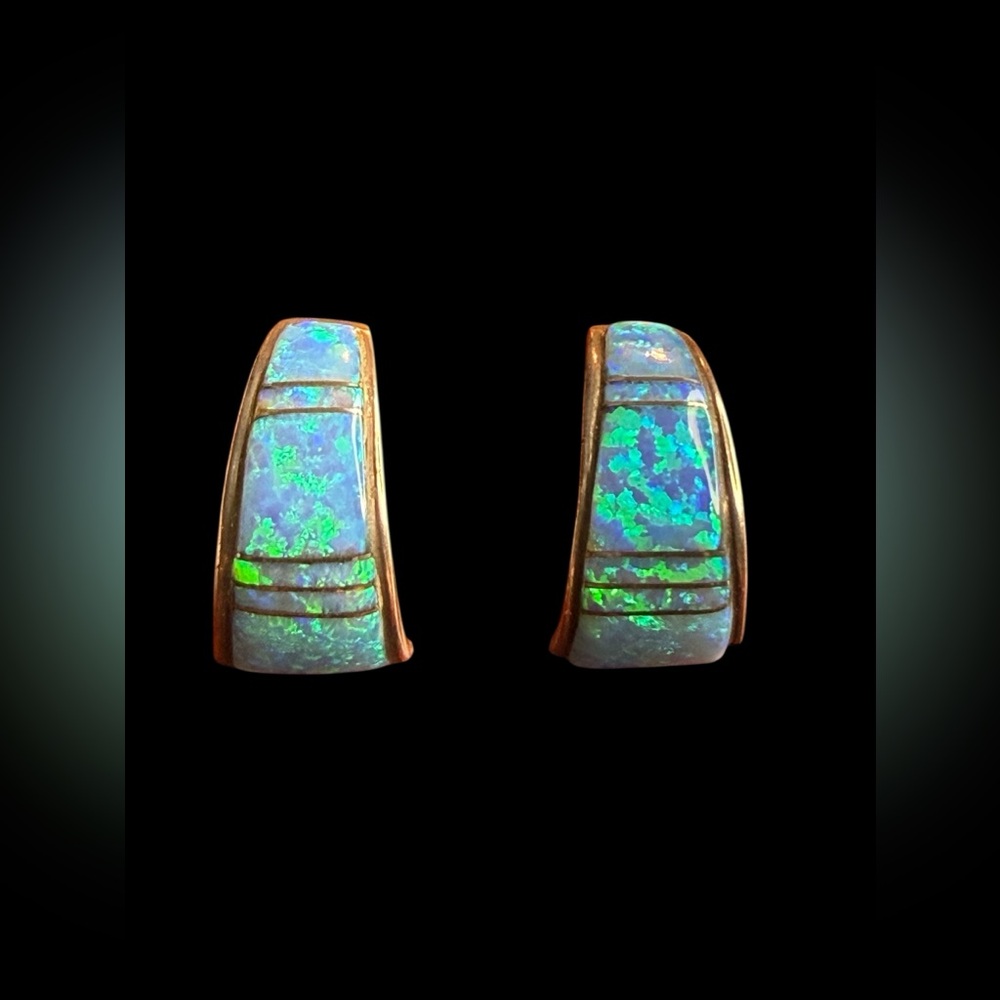 Opal Inlay Sterling Hoop  Earrings